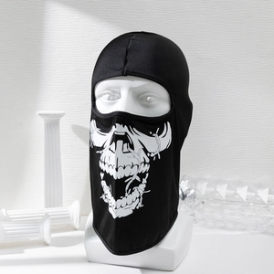 Skull face balaclava mask for outdoor sports featuring white skeletal teeth print