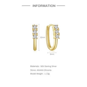 Detailed sizing of 925 sterling silver gold earrings with AAAAA cubic zirconia