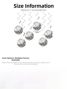 Disco ball party decoration set with 15cm silver spiral hanging pendant and paper material