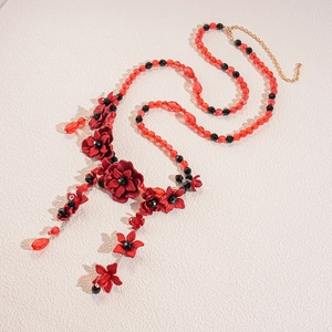 Bohemian Flower Beaded Waist Chain Acrylic Glass 3D Floral Tassel Belt Necklace Multipurpose Retro Accessory Women