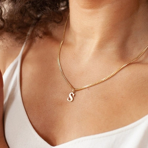 Minimalist gold plated stainless steel curb chain with letter S initial pendant necklace
