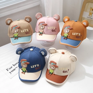 Kids baseball cap with bear ears and LET'S GO embroidery in five soft colors