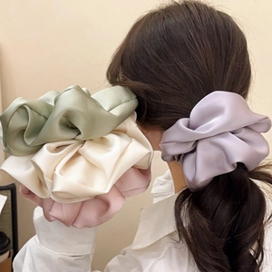 Oversized Satin Scrunchies For Women French Style Elegant Elastic Hair Ties Satin Like Ponytail Holders For Girls