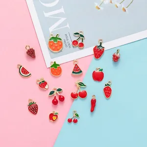 Assorted fruit enamel charms including strawberry and cherry for DIY jewelry making