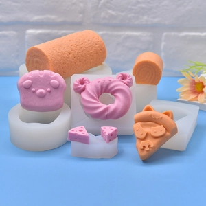 Silicone DIY cake and donut molds featuring cute cat and cheese shapes for handicraft