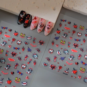 Nagelaufkleber Geprägt Wasserdicht Blutiges Herz Gothic Punk Halloween Dekoration DIY Maniküre Abziehbilder Für Frauen