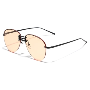 Retro Pilotenbrille randlos mit orangefarbenen Gläsern und schwarzem Dreifachsteg-Metall