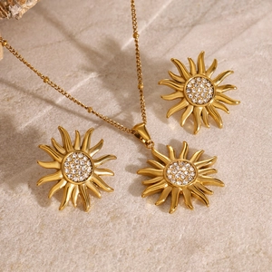 Set di gioielli a girasole placcato oro con cristalli scintillanti da donna