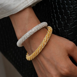 Bracelet Jonc Ouvert Incrusté De Strass De Luxe En Métal Cercle Géométrique Manchette Bijoux De Mode Élégants Pour Femmes