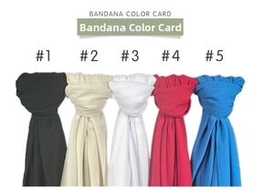 Color chart showing five available shades of pearl chiffon scarves from black to blue