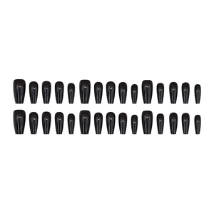 Glossy solid black coffin press-on nails set with 30 pieces long ballet style tips