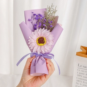 Mini purple soap flower bouquet with sunflower and gypsophila for Valentine's Day gifts