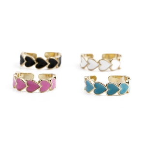 Enamel Heart Ring Copper Real Gold Plated Adjustable Open Finger Jewelry Colorful Enamel Sweet Romantic For Women