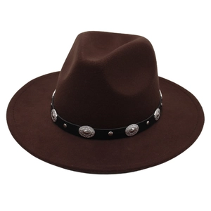 Fedora Hut Mit Breiter Krempe Baumwoll Wollmischfilz Metallnieten Lederband Western Cowboy Retro Jazz Stil Damen Herren