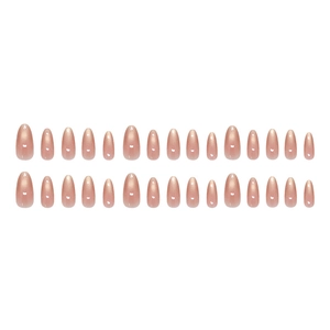 Cat eye almond press-on nails in gradient nude pink with shimmering pearl finish