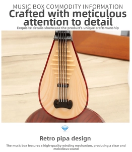Macro detail of retro pipa musical box showing mechanical clockwork and wood texture