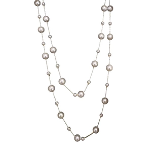 Collier élégant à double rang avec perles de cristal roses et perles rondes vintage