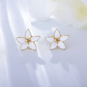 Floral Flower Stud Earrings With 925 Sterling Silver Earring Post Enamel White Minimalist Elegant Jewelry For Women