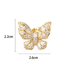 Elegant gold butterfly brooch with clear crystals, 2.6cm wide size reference main view