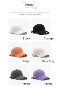 Detail showing various colors of distressed cotton baseball caps with adjustable straps