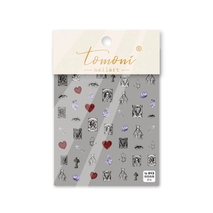 Gothic nail art stickers with vintage portraits and dark hearts for creative manicure