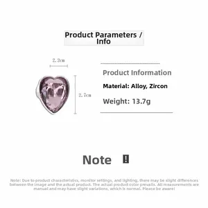Détail des boucles d'oreilles cœur en zircon violet avec dimensions 2,2cm x 2,7cm et poids