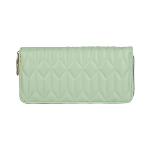 Chic mint green quilted long clutch wallet for women with golden zipper and stitching