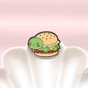 Creative cartoon burger turtle metal badge accessory on a white decorative plate