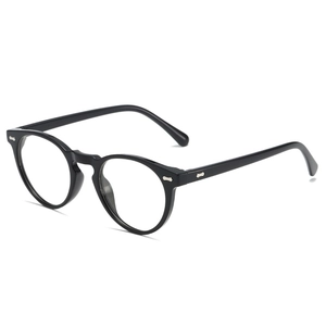 Classic black round frame sunglasses with silver metal studs and polarized lenses