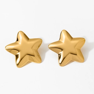 Polished 316 stainless steel star stud earrings with a glossy golden finish for women