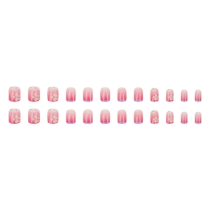 24pcs pink gradient press-on nails with purple tips and minimalist floral design