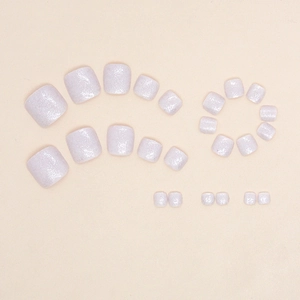 Sparkling pink glitter press-on toenails set in various sizes for stylish foot manicure