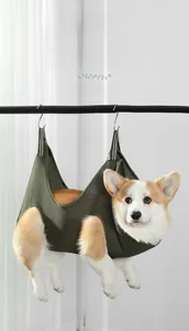 Heavy duty pet grooming hammock for dogs with reinforced metal S-hooks for safe lifting