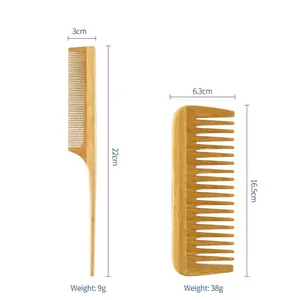 Set pettini in bambù con pettine a denti larghi e pettine a coda per districare i capelli
