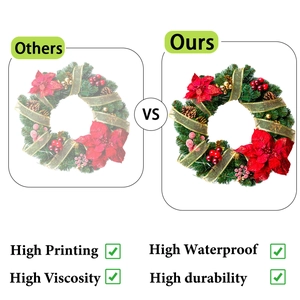 Detail of Christmas wreath static sticker showing pine cones, berries, and high printing quality