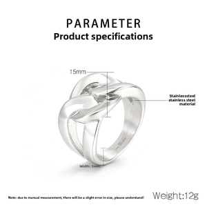 Detailed view of polished stainless steel chain ring showing 15mm height and 5mm width