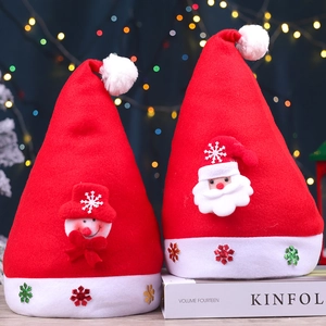 Christmas Hat LED Glowing Santa Snowman Reindeer 3D Doll Sequined Velvet Holiday Party Decoration Accessory