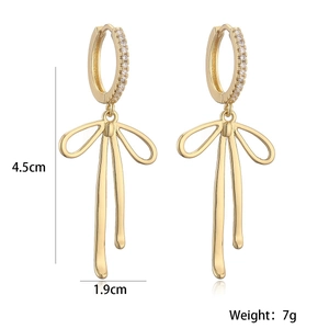 Elegant gold-plated butterfly bow earrings with zircon stones and size specifications