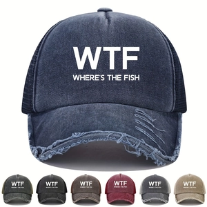 Distressed Washed Cotton Mesh Trucker Hat Breathable Sun Protection Retro Baseball Cap With WTF Print For Men And Women