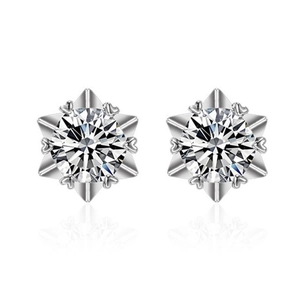 Elegant snowflake stud earrings in S925 sterling silver with sparkling clear zircons