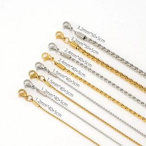 Detailed view of stainless steel bead chains in gold and silver with various thicknesses