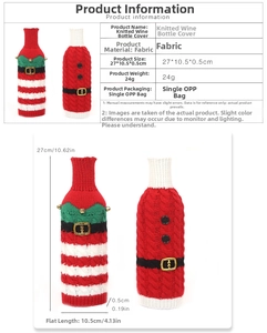 Knit Christmas wine bottle cover with belt detail and dimensions 27x10.5cm for holiday decor