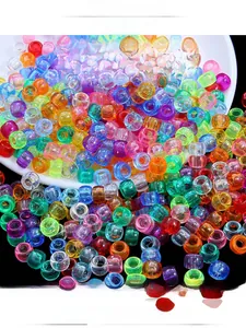 Close-up of colorful transparent acrylic pony beads for DIY jewelry and bracelet making