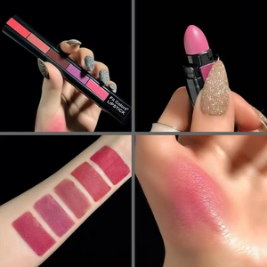 Rouge à lèvres mat velours 5-en-1 avec échantillons pigmentés rose et framboise