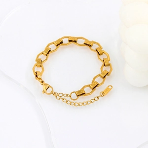Minimalist 18KGP gold chain bracelet with Greek Key pattern and lobster clasp closure