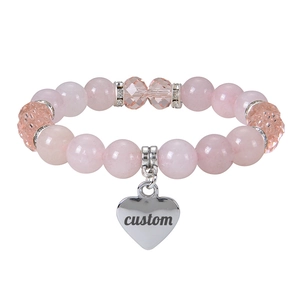 Bracelet en quartz rose avec pendentif coeur personnalisé et accents cristallins