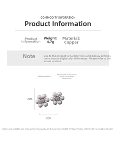 Detailed size chart for vintage pearl flower earrings with 2cm x 2cm dimensions
