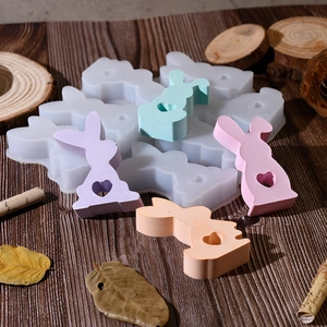 Detail van 3D konijn siliconen mal met holle hartvormen voor Pasen DIY hars handwerk