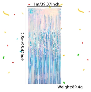 Iridescent blue fringe curtain 1x2.5m for party backdrop decoration with dimensions