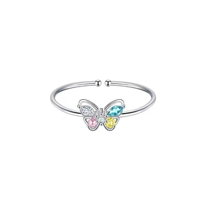 Adjustable 925 sterling silver butterfly ring with colorful marquise-shaped gemstones
